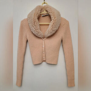Zara Pink‎ Cardigan With Faux Fur, Size S